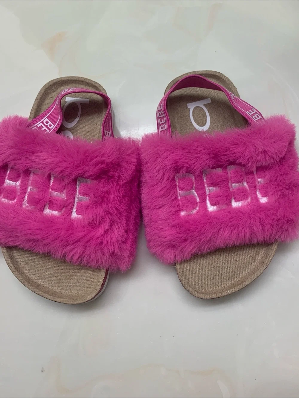 bebe Hot Pink Fuzzy Kids Slide/Slippers